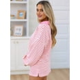 thumbnail image 5 of Womens Striped 2 Piece Outfits Casual Sweatshirt Skirt Set Long Sleeve Matching Lounge Sets Pink S, 5 of 9