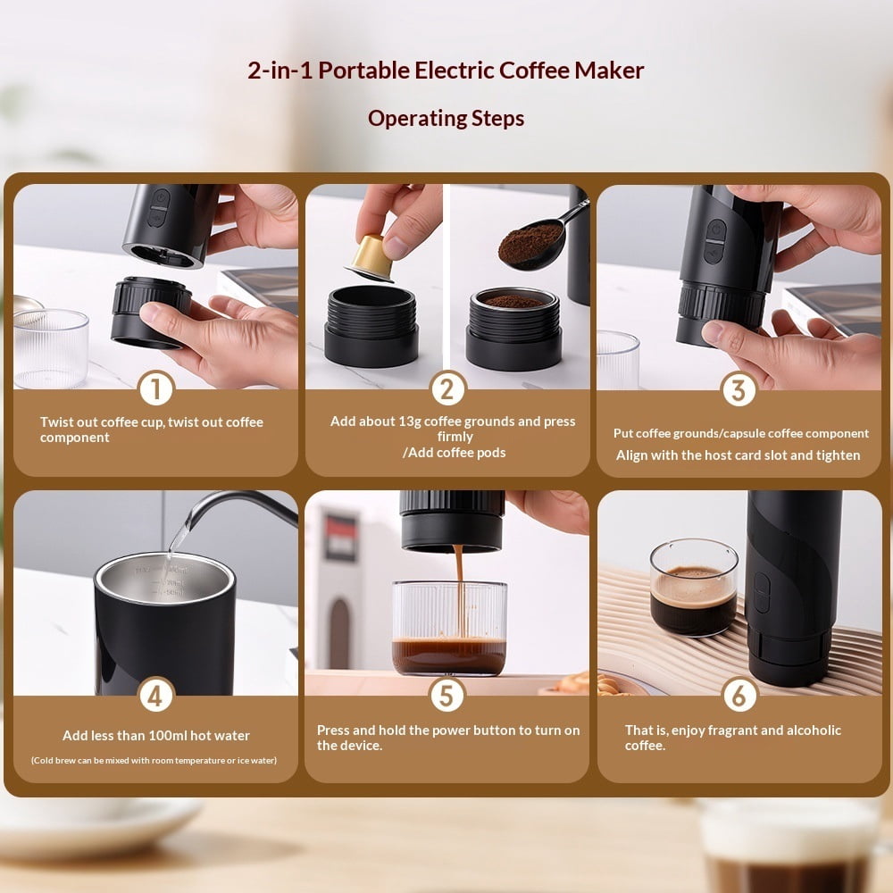 Portable Espresso Machine - Travel Espresso Maker for Both Coffee Ground & Capsules - Battery Powered Coffee Maker - Portable Coffee Maker for Travel, Camping, Home, Office, RV