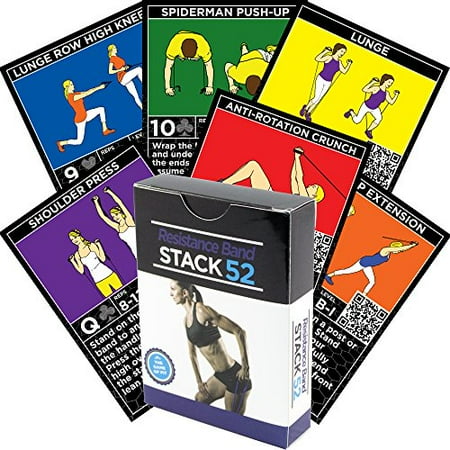 Resistance Band Exercise Cards by Stack 52. Exercise Band Workout Playing Card Game. Video Instructions Included. Home Fitness Training Program for Elastic Rubber Tubes and Stretch Band