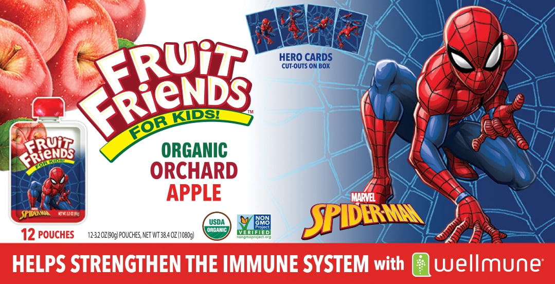 (12 Pack) Spiderman Organic Applesauce Fruit Pouch, 3.2 oz