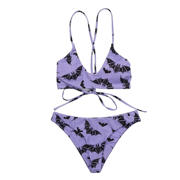 Women Gothic Bikini Swimsuit Set Y2K Cute Bandeau Wrap Bikini Set Goth ...