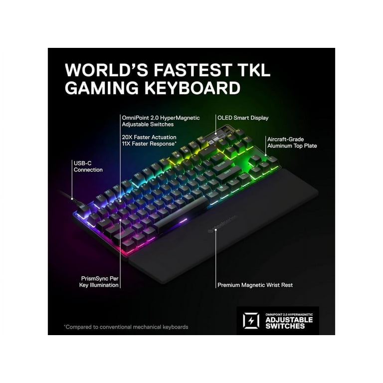 SteelSeries Apex Pro Mini Wireless HyperMagnetic Gaming Keyboard - World's  Fastest Keyboard –Compact 60% Form Factor - Adjustable Actuation - RGB –