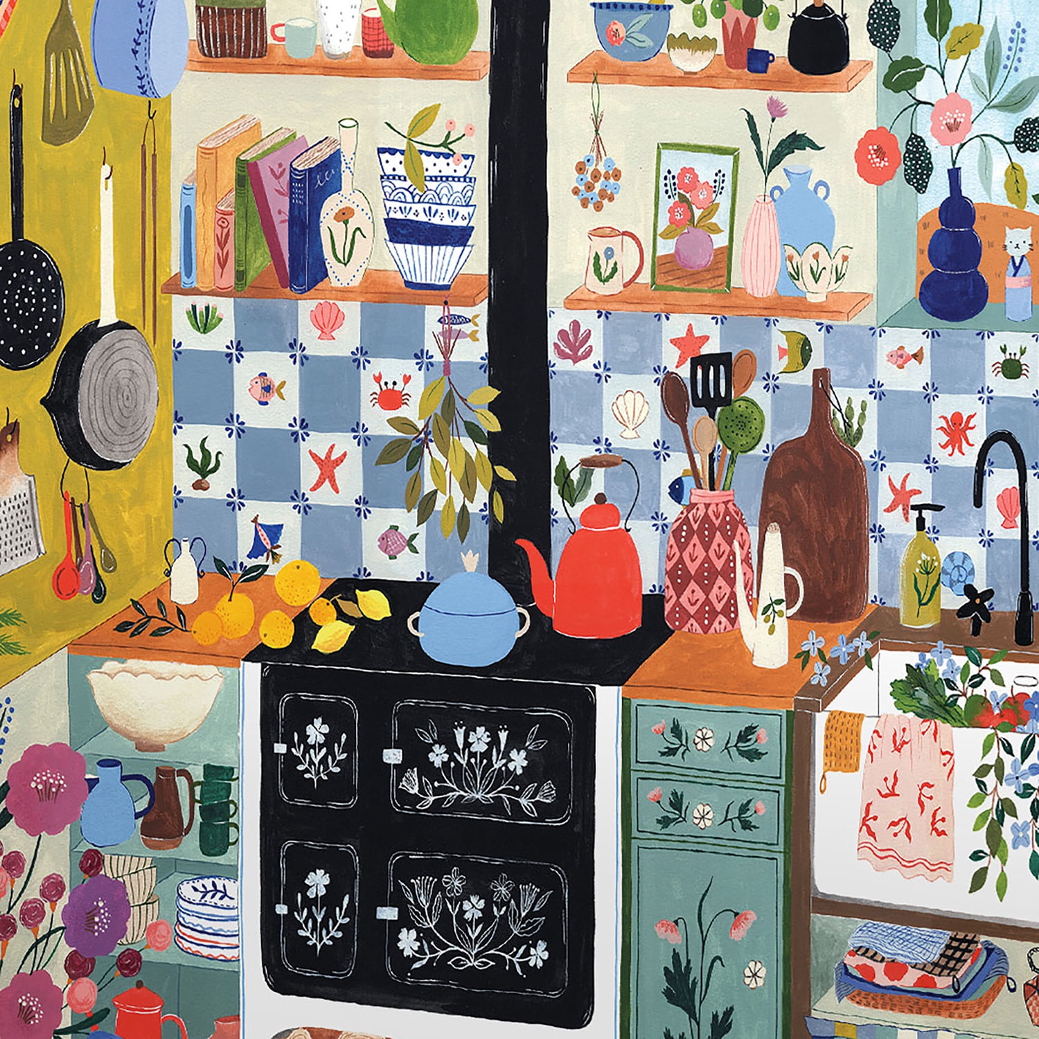 eeBoo Piece & Love: Morning Kitchen - 1000 Piece Puzzle - Adult Square Jigsaw, 23x23", Includes Image Reference Insert, Glossy High-Quality Pieces