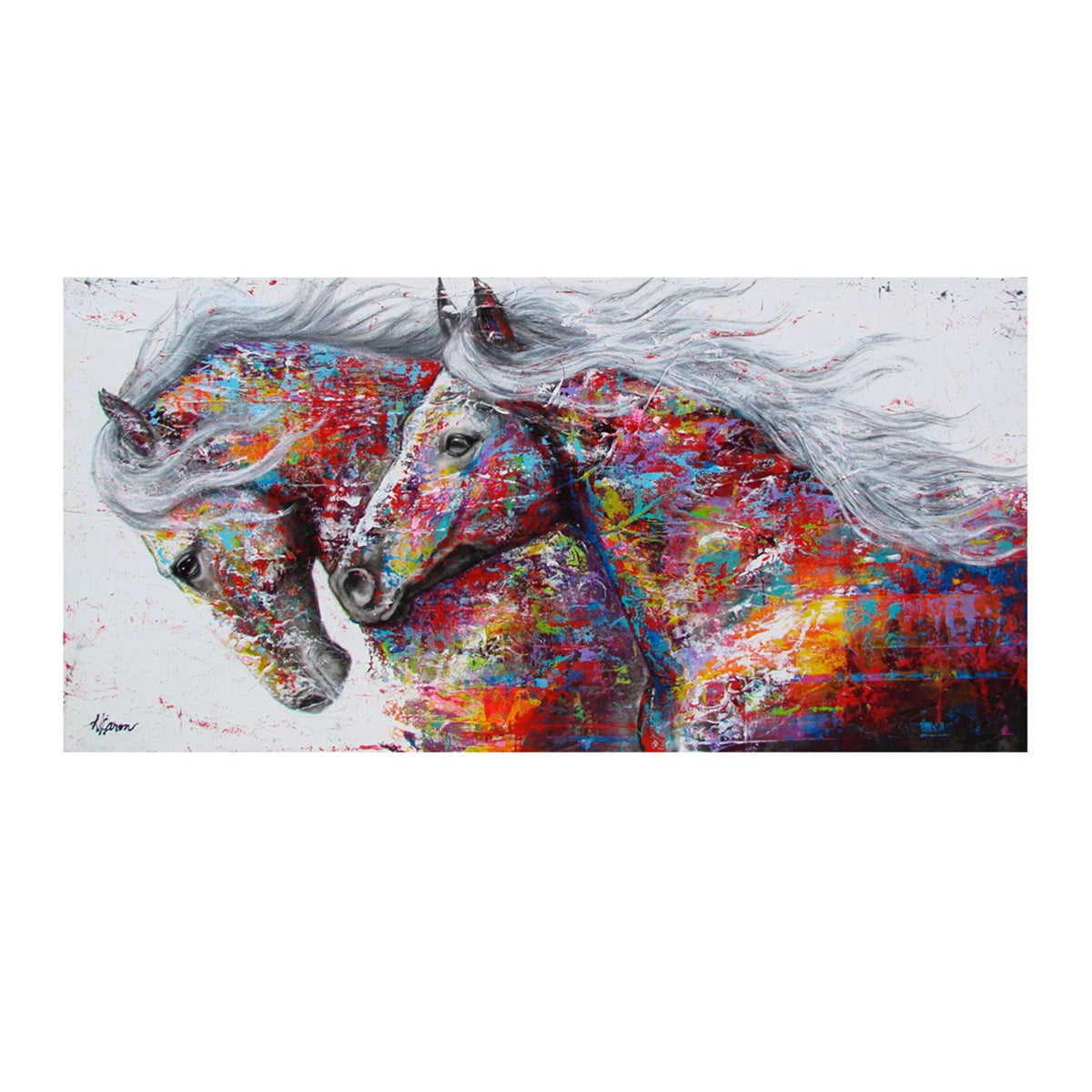 Horse Canvas Wall Art Home Decor,Stretched Ready to Hang Niwo ART Watercolor Horse and Flower 