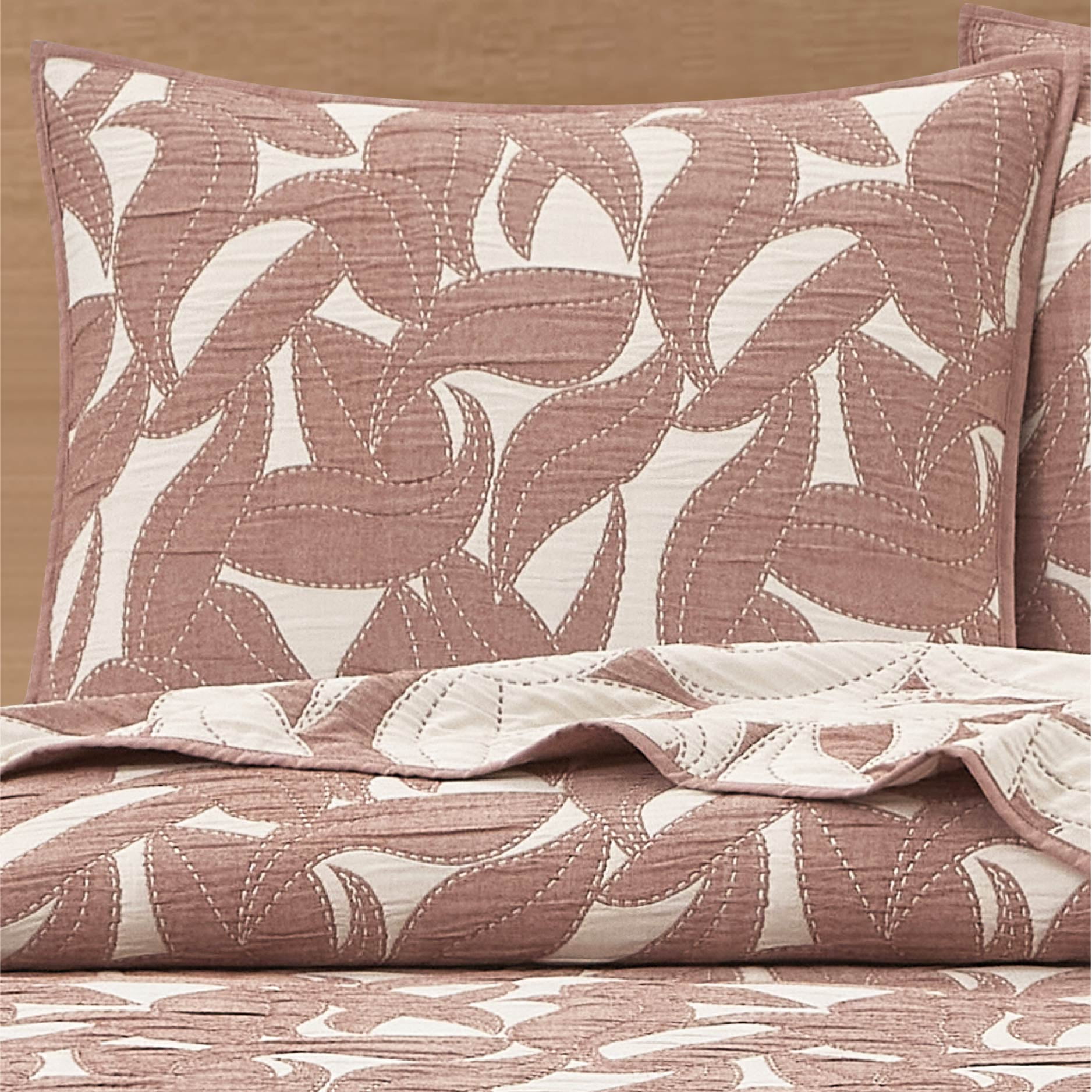 Mainstays Iris Leaf Stitched Pillow Sham, King, Rust Red, 1 Pack