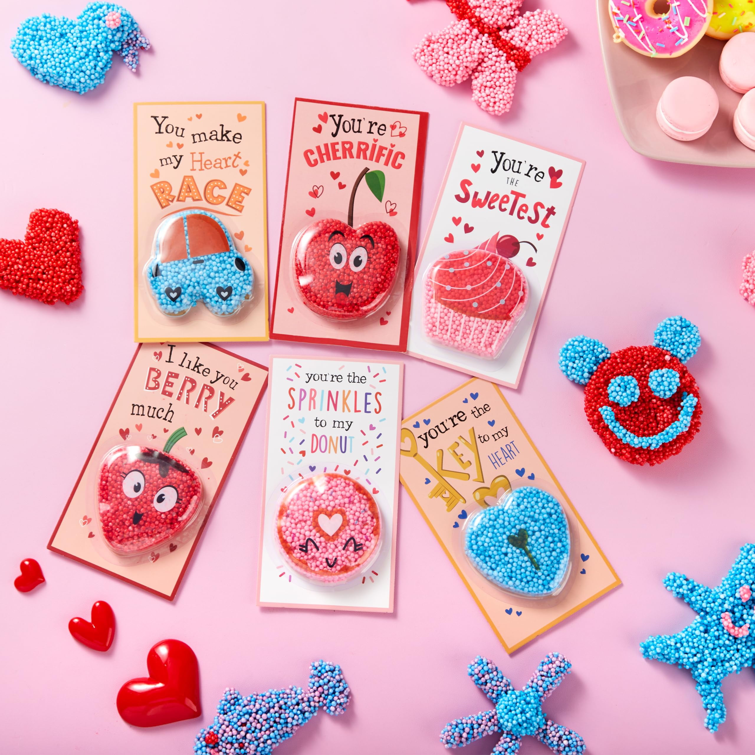 Joyfy 12 Packs Valentines Cards for Kids, Foam Squishy Toys, Stress Relief for Valentine Party Favors, Kids School Class Exchange Cards