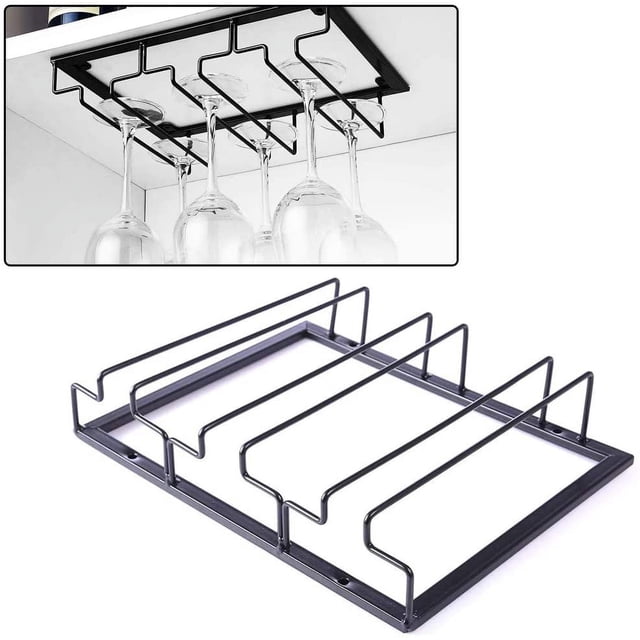 Wine Glass Holders, Stemware Racks, Inverted Wine Glass Holder, Hanging Wine Glass Holder, Under Cabinet Wine Glass Rack with Screws, Used in Bar, Wine Cabinet, Kitchen THREE Slots, Black