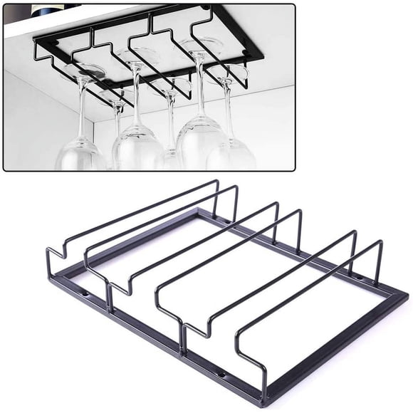 Wine Glass Holders, Stemware Racks, Inverted Wine Glass Holder, Hanging Wine Glass Holder, Under Cabinet Wine Glass Rack with Screws, Used in Bar, Wine Cabinet, Kitchen THREE Slots, Black