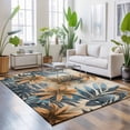 thumbnail image 3 of Area Rugs 5'x7', Navy Blue Brown Carpet Runner Indoor Outdoor Rugs Home Decor Aesthetic, Retro Tropical Botanical Palm Leaves Non Slip Mats Washable Accent Rug for Living Room Bedroom, 3 of 8