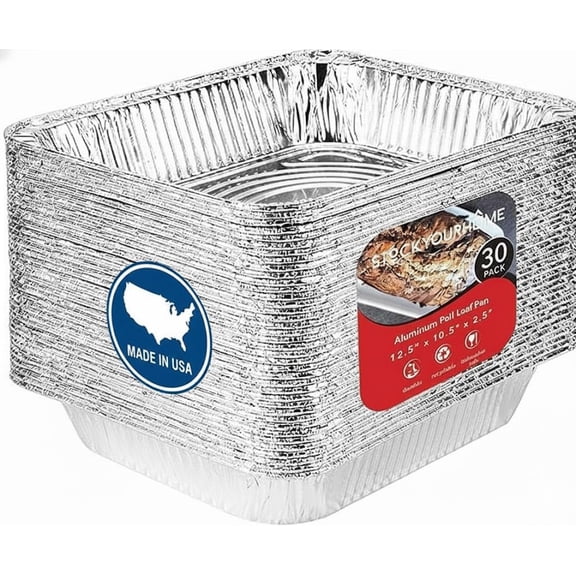 Stock Your Home Made in USA Aluminum Pans 9x13 Disposable Foil Pans (30 Pack) - Half Size Steam Table Deep Pans - Tin Foil Pans Great for Cooking, Heating, Storing, Prepping Food