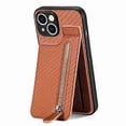 thumbnail image 1 of For iPhone 15 Carbon Fiber Vertical Flip Zipper Phone Case, 1 of 5