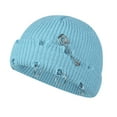 thumbnail image 2 of D-GROEE Short Fisherman Beanie for Men Women, Rolled Cuff Ripped Flanging Metal Ring Hat Wool Yarn Knit Cuff Winter Warm Ski Skull Hat Cap, 2 of 8