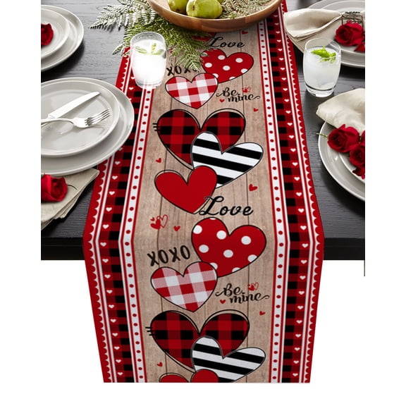 Hokiten Table Runners 70 Inches Long Dress Scarves, Valentine's Day Love, Farmhouse Coffee/Dining/Kitchen Table Decor, Holiday Table Runner, Saint Country Love Heart Red Pink Black 13x70 Inch
