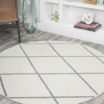 JONATHAN Y SUPERSOFT 5' Round Area Rug, Cole Minimalist Diamond Trellis - White/Gray, SEU102K-5R