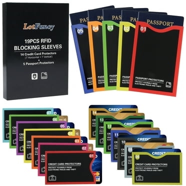 LotFancy 19 RFID Blocking Sleeves, 14 Credit Card   5 Passport Holders, Identity Theft Protection