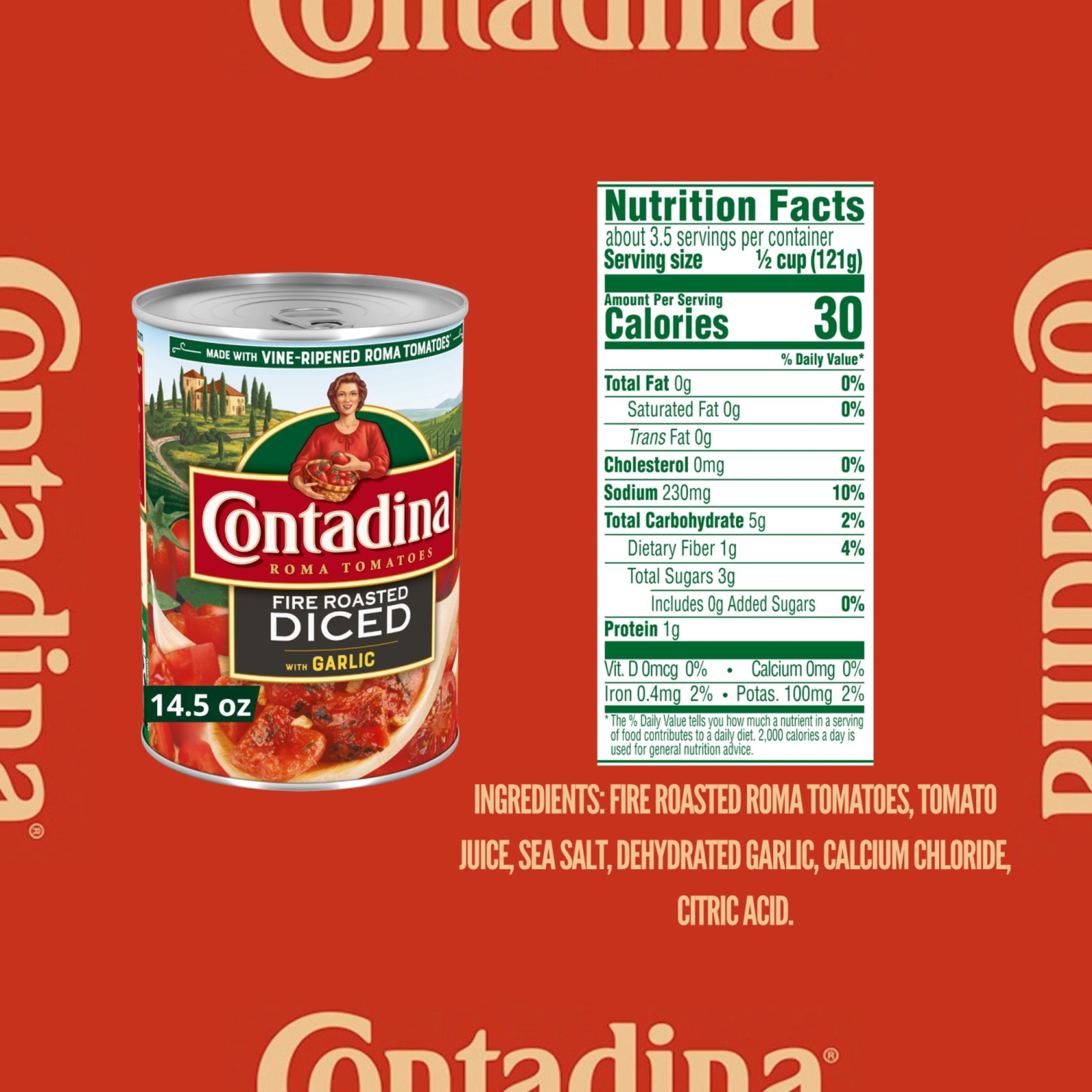 (12 pack) Contadina Fire Roasted Diced Tomatoes with Garlic, 14.5 oz Can