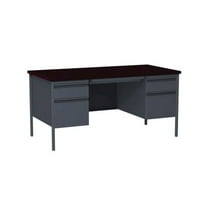 Alera Double Pedestal Steel Desk, 60" x 30" x 29.5", Mahogany/Charcoal, Charcoal Legs
