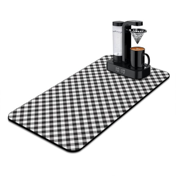 Colorful Checkered Coffee Mat - Absorbent Drying Mat for Coffee Station, Rustic Farmhouse Plaid Print, Slip-Resistant Base, 15.7 x 23.6 Inch