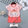 thumbnail image 2 of mgoYE 9-12 Month Boy Clothes Toddler Girls Summer Clothes Short Sleeve Letter T-Shirt + Shorts Set 2Pcs Baby Kids|Watermelon Red 6-12 Months, 2 of 4
