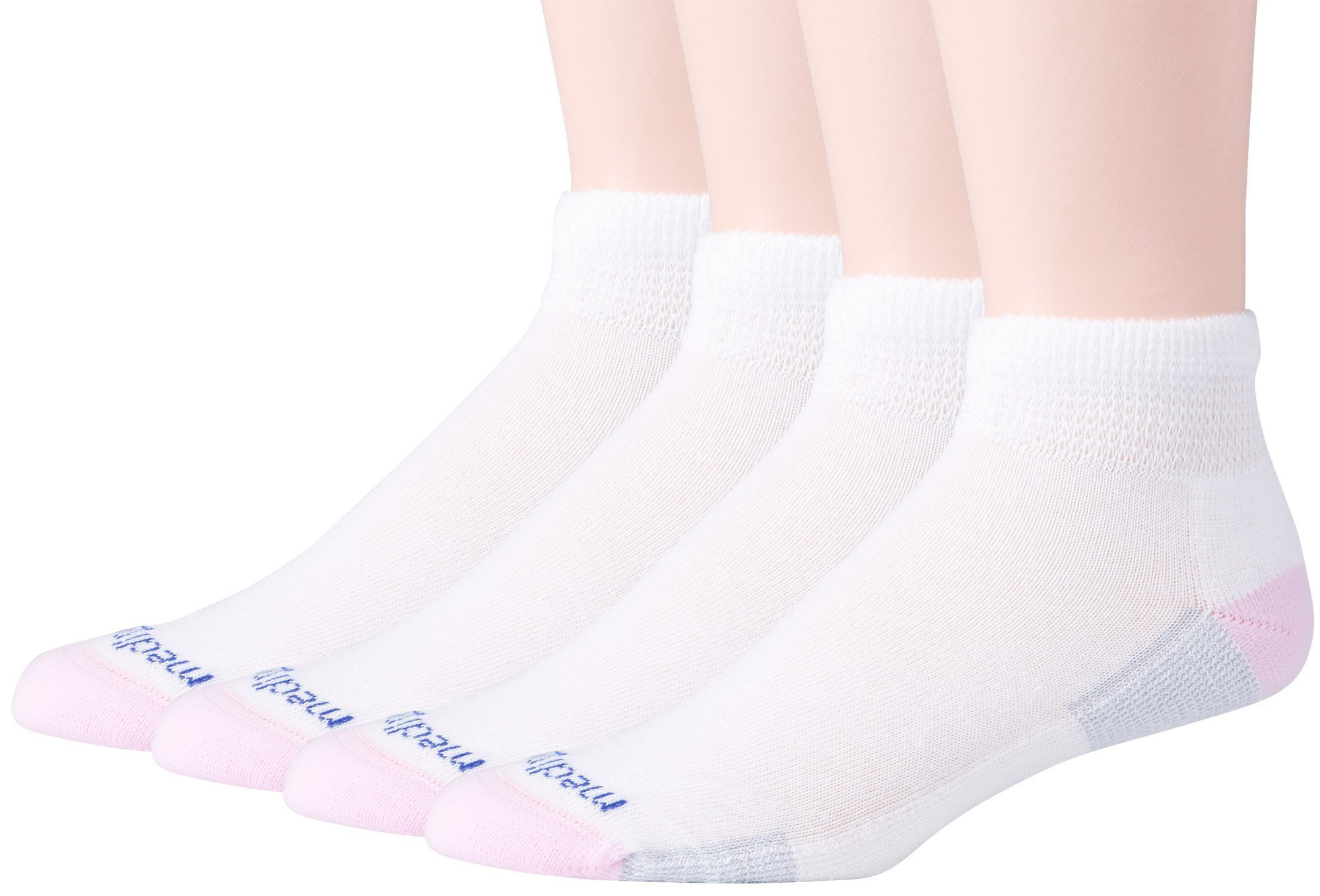 MediPEDS Women's Diabetic Quarter Socks with Nanoglide, 4 Pack Shoe Size: 5-10 White With Pink