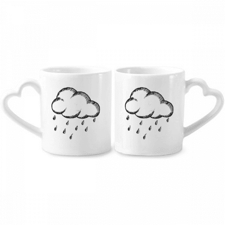

Rainy Weather Hand Painted Pattern Couple Porcelain Mug Set Cerac Lover Cup Heart Handle