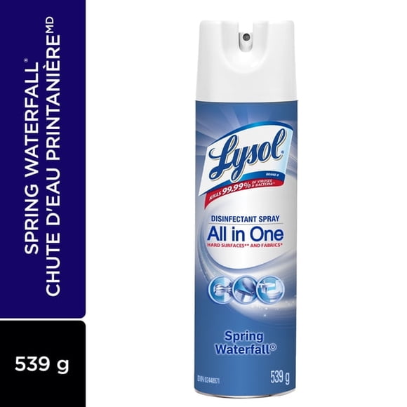 Lysol Disinfectant Spray, Spring Waterfall, Disinfect and Eliminate Odours on Hard Surfaces & Fabrics, 539g