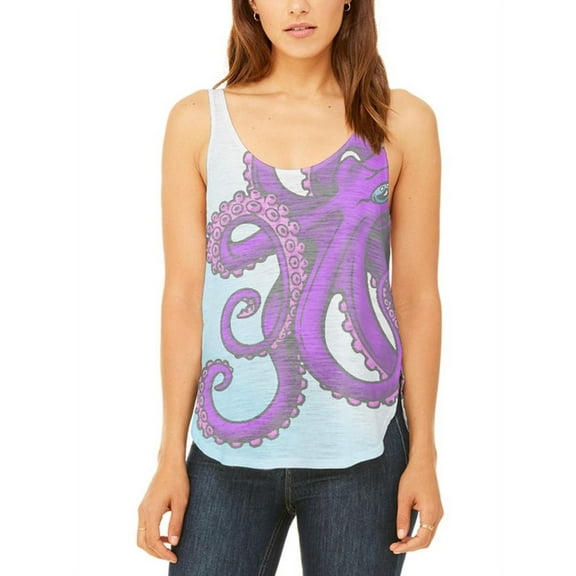 Purple Pink Octopus Juniors Flowy Side Slit Tank Top Multi MD