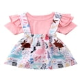 thumbnail image 1 of Easter Day-Toddler Baby Girls Clothes Set Ruffle Short Sleeve T-Shirt Tops+ Floral Overall Skirt, 1 of 4