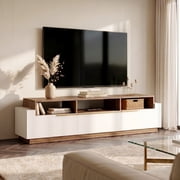 BELLEZE 70" Modern TV Stand for TV up to 70", Home Entertainment Center with Open Shelves and Drawers, Media Console Table, Wood Storage Cabinet for Living Room, Bedroom - Broadway (White)