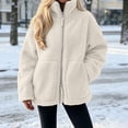 thumbnail image 5 of Sevevn Women's Stand Collar Zip‑Up Sherpa Fleece Jacket Loose Short Coat With Pockets Warm Fuzzy Outerwear White M, 5 of 5
