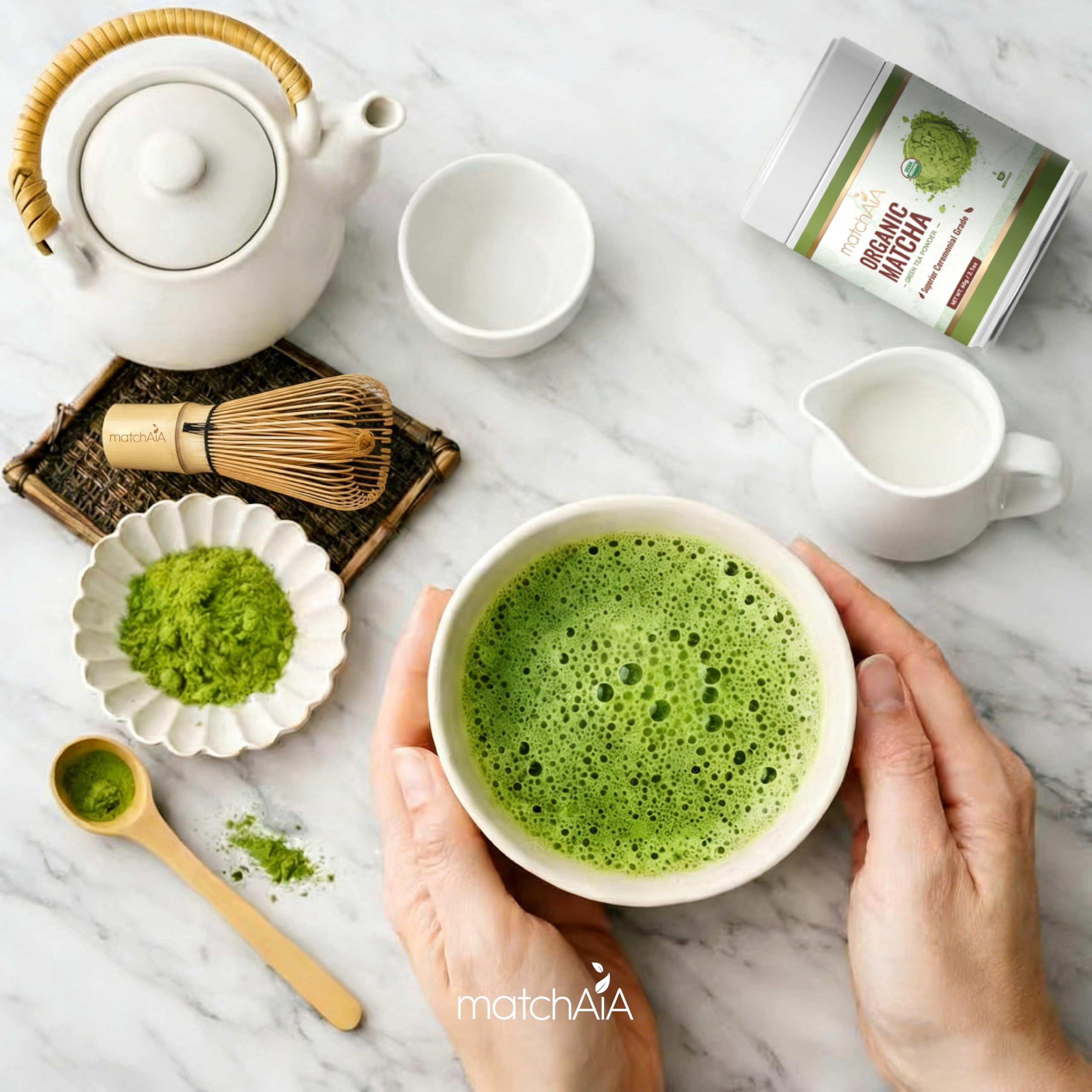 MatchAiA Organic Matcha Powder, Superior Ceremonial Grade, 60g/2.1oz, USDA Certified, First Spring Harvest, 100% Pure, Sugar Free, Gluten Free