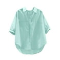 thumbnail image 2 of ITSAME Womens Summer Shirt, Lapel Solid Color Short Sleeve Buttons Daily Dressy Blouse Green XL, 2 of 7