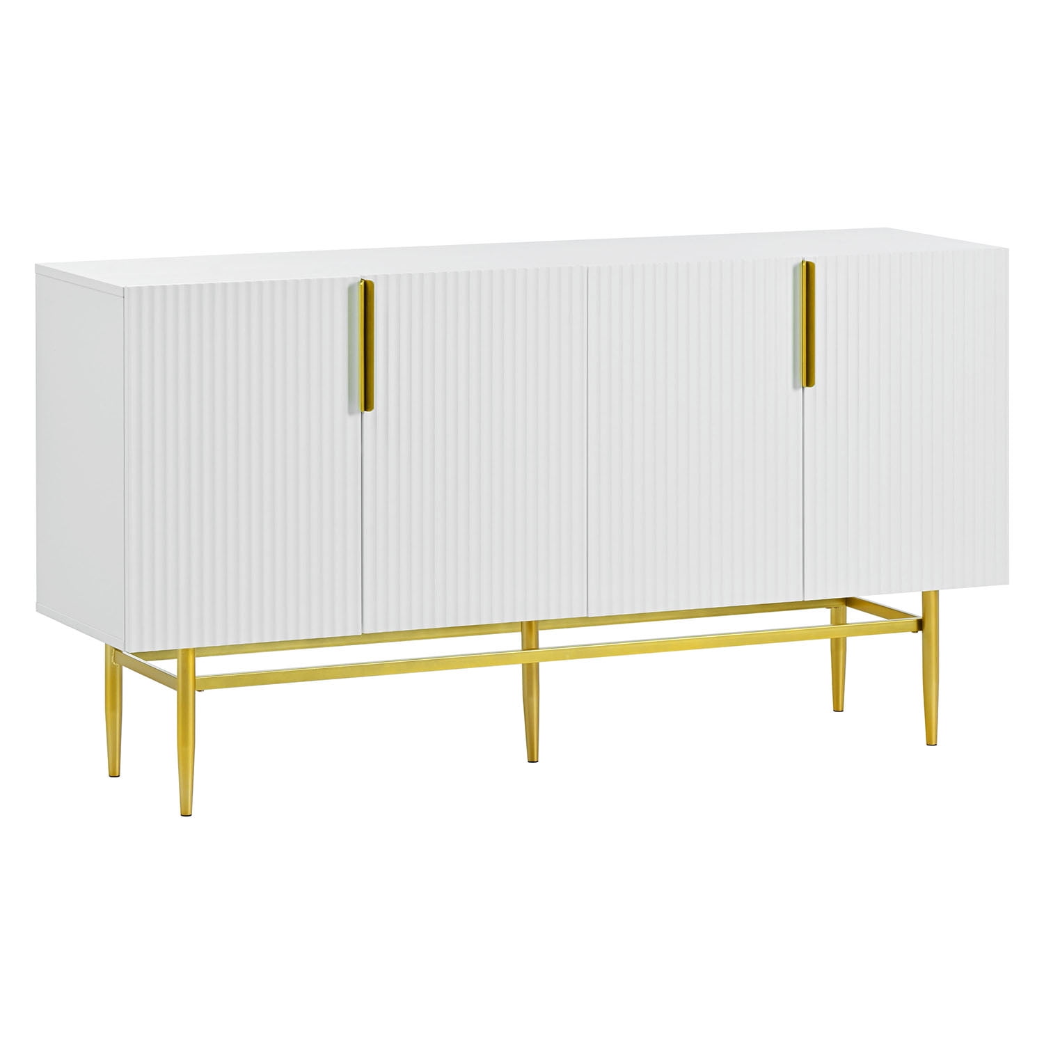 Kepooman 60" 4 Doors Buffet Cabinet, Storage Sideboard Buffet Cabinet with Gold Metal Handle for Living Room, White Kepooman 60" 4 Doors Buffet Cabinet, Storage Sideboard Buffet Cabinet with Gold Metal Handle for Living Room, White