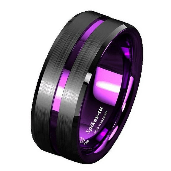 Tungsten Rings for Men Wedding Bands for Him 8mm Black Purple Line