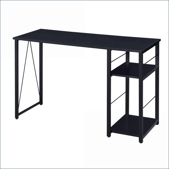 Desks, Modern 2-Shelf Rectangular Writing Desk with Storage | Black | Wood Metal