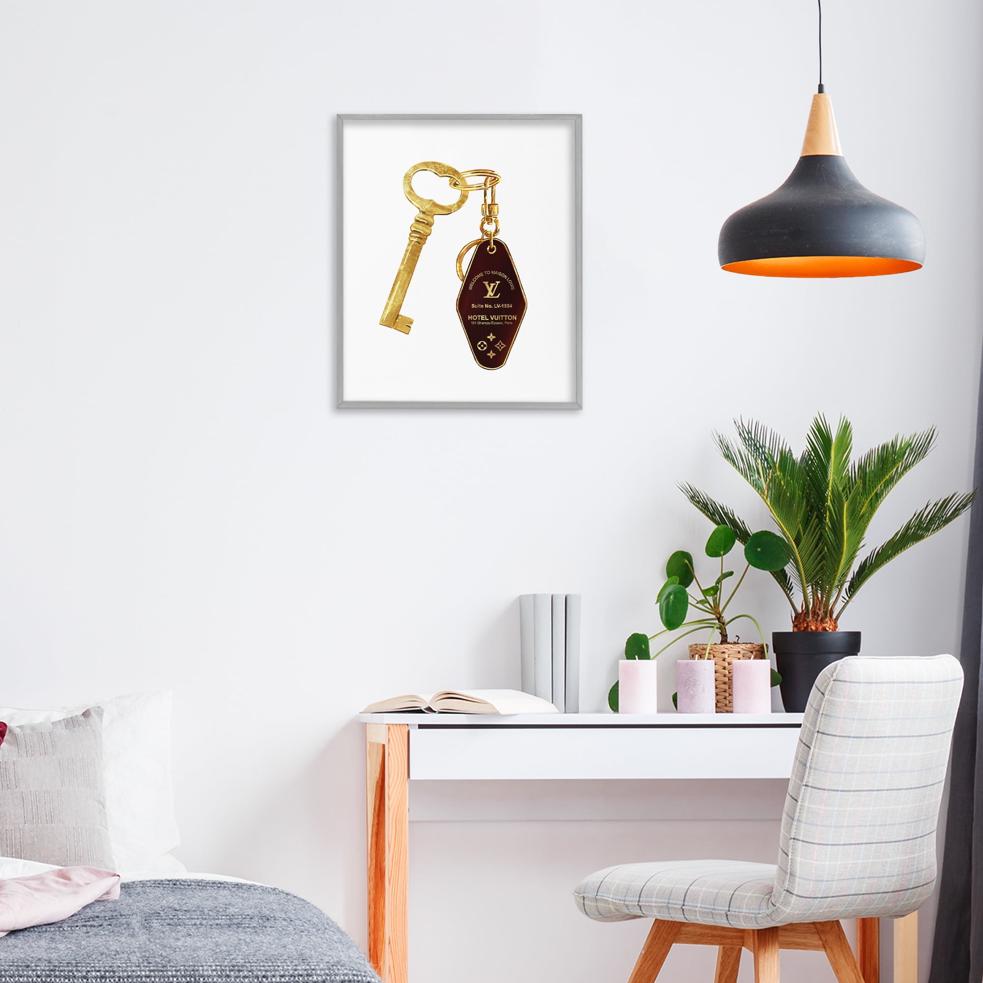 Glam Gold Key Fashion Gray Framed Giclee Art, design by Ziwei Li