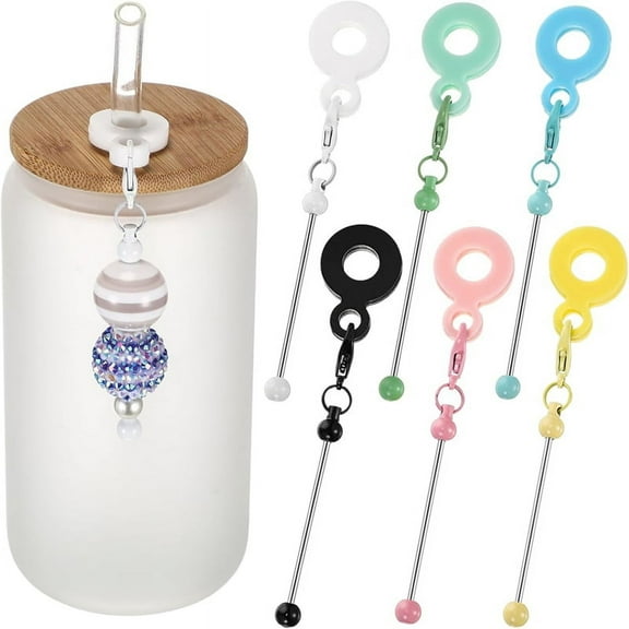 12Pcs Beadable Cup Charm Tumbler Straw Blank Bar Compatible,Fits Standard Straws Jewelry Gift Making A
