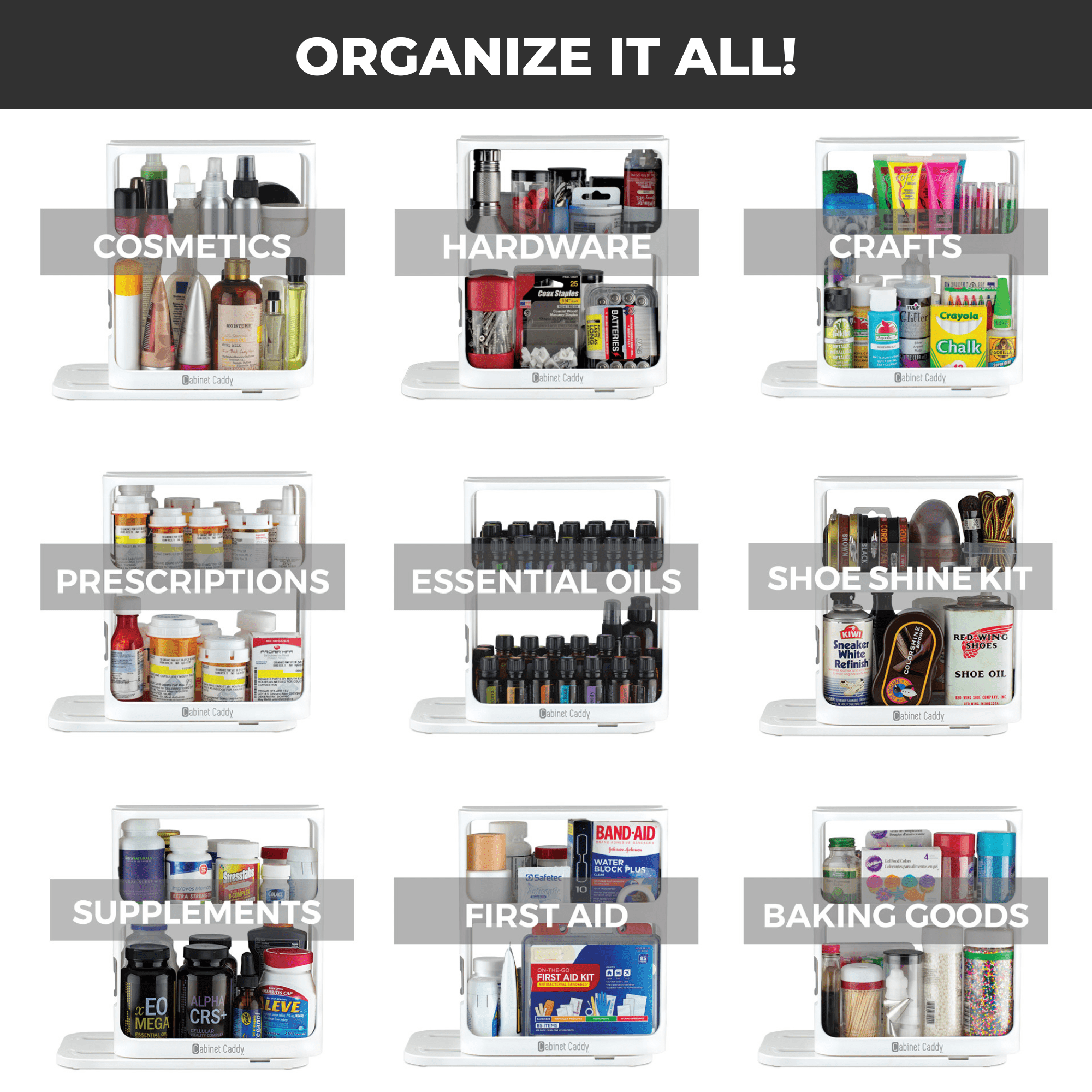 Cabinet Caddy Spice Rack Organizer, Slide & Rotate Kitchen Organizer, 2-Tier Shelves