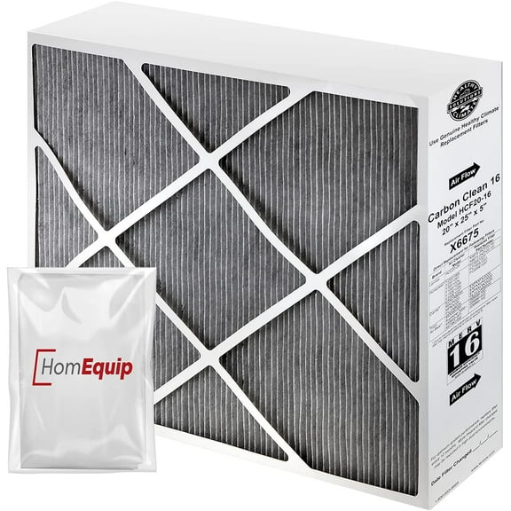 Lennox X6675 Furnace Filters, Carbon Clean Healthy Climate 20x25x5 Air Filter Replacement Merv 16 Filter Media with Homequip Disposal Bag
