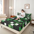 thumbnail image 4 of Castle Fairy Kids Children Boys Geometric Plaid Queen Sheet Sets,Pixel Grid Miners Bed Set, 4 of 7