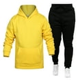 thumbnail image 2 of Men's Winter 2-Piece Set, Solid Color Long Sleeve Hooded Drawstring Sweatshirt and Sweatpants, Casual Lounge Wear For Cold Weather Comfort,Yellow,M, 2 of 5