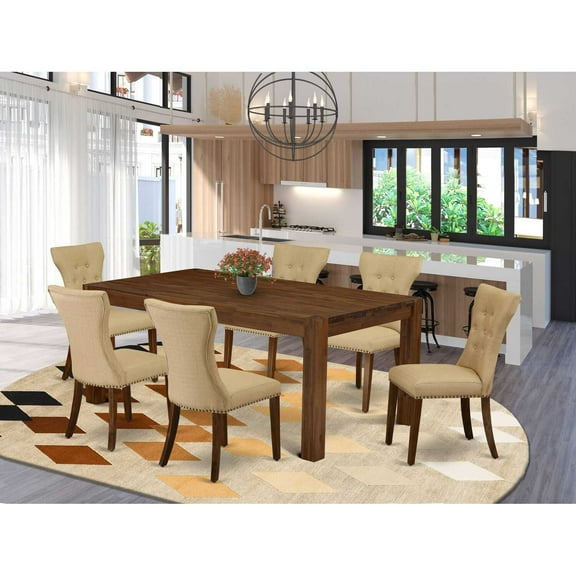 East West Furniture Lismore 7-piece Wood Dining Set in Walnut