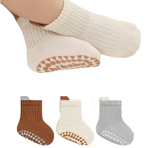 LYMAYTER 3 Pack Baby Toddler Non-Slip Ankle Socks Cotton Grip Sole for Infants Kids Boys Girls Indoor Play
