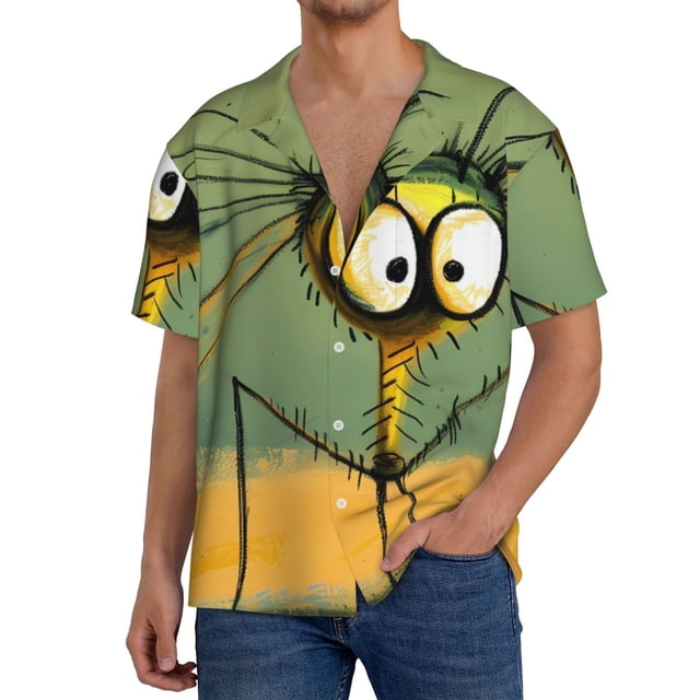 Fotbe Quirky Cartoon 123 Camisa Estampada de Manga Corta para Hombre, Casual de Verano, Estilo Playero, Sin Arrugas-X-Large