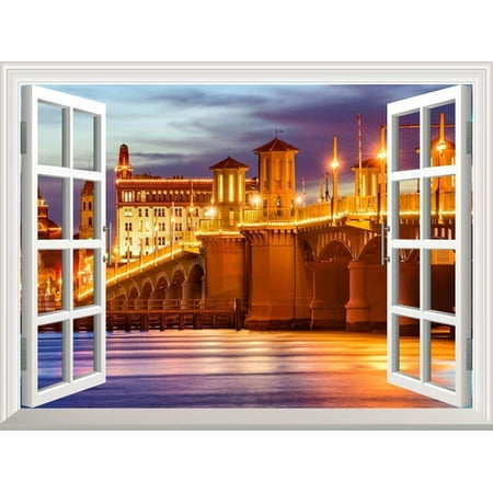 wall26 Removable Wall Sticker/Wall Mural - St. Augustine, Florida, USA City Skyline and Bridge of Lions. | Creative Window View Home Decor/Wall Decor - (Best Windows For Florida Homes)