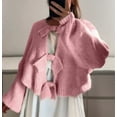 thumbnail image 5 of VISALY Cropped Cardigan Open Front Cardigan Women Bow Tie Cardigan Sweaters Crew Neck Long Sleeve Ribbed Knit Tie Front Crochet Knit Jumper Top Outwear Coat Chunky Knit Cardigan Crochet Cardigan Red L, 5 of 7