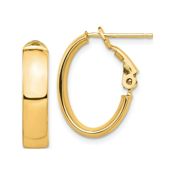 14K Yellow Gold High Polished 5mm Omega Back Oval Hoop Earrings (19.18 X 13.64) Made In Peru pre956