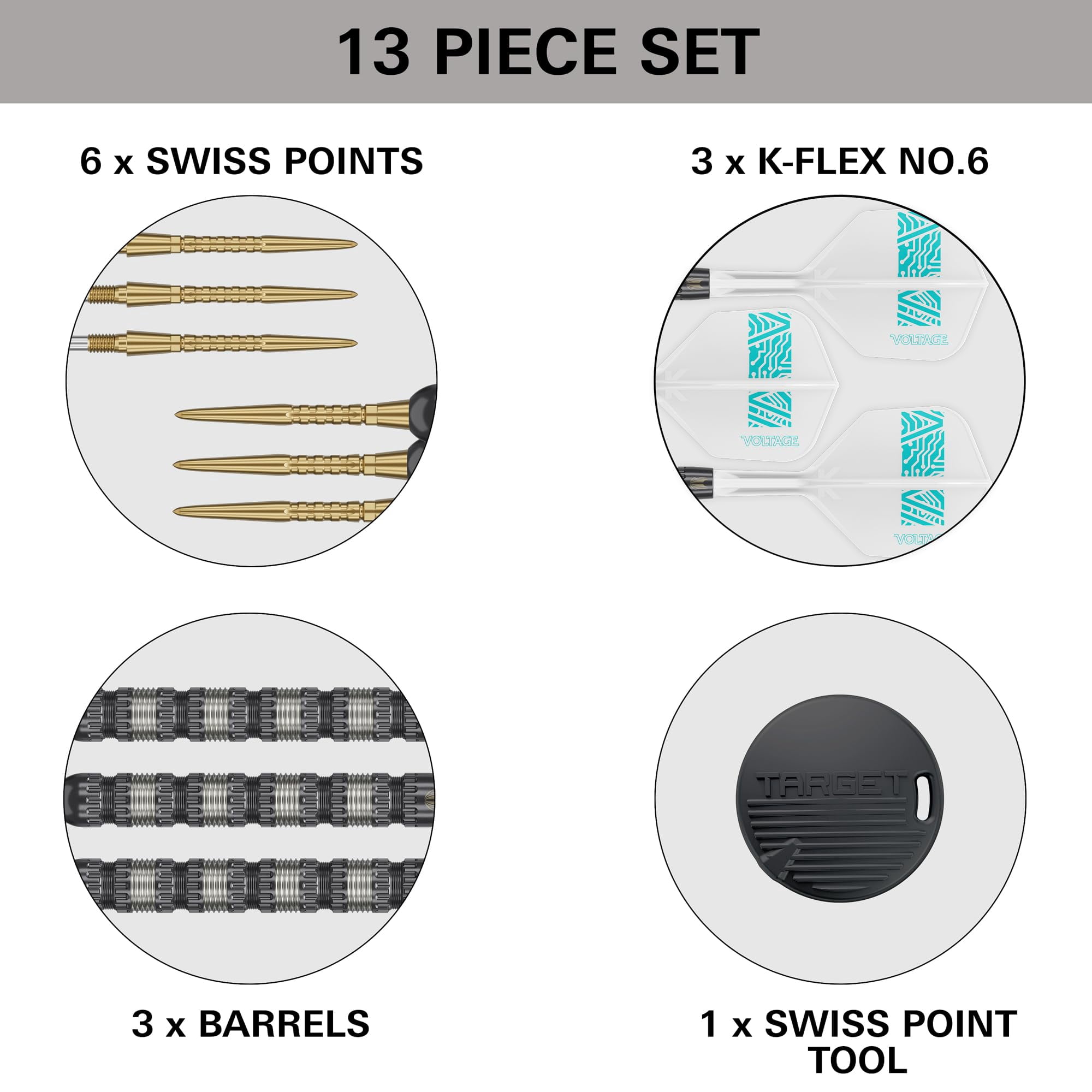 Target Darts Rob Cross 95K Steel Tip Swiss Point Darts, 95% Tungsten Darts with K-Flex Flights, 22G | Voltage Darts, Player Edition Swiss Points K Flex Dart Set, Swiss Point Tool Included