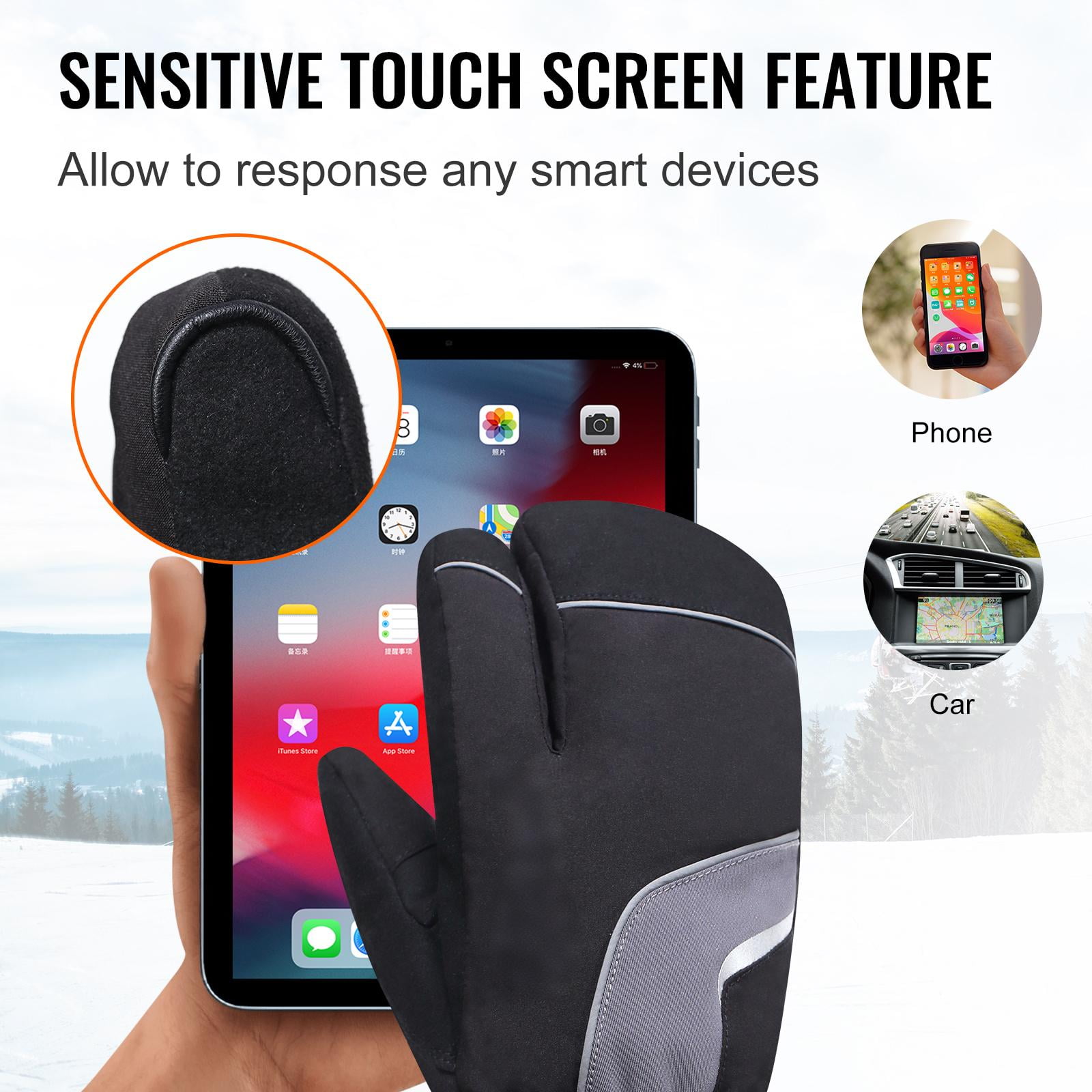 Heated Ski Mittens 3-Finger Gloves Electric Rechargeable Battery Mitts for Men Women Kids Winter Snowboard Motorcycle Skating Camping Hunting