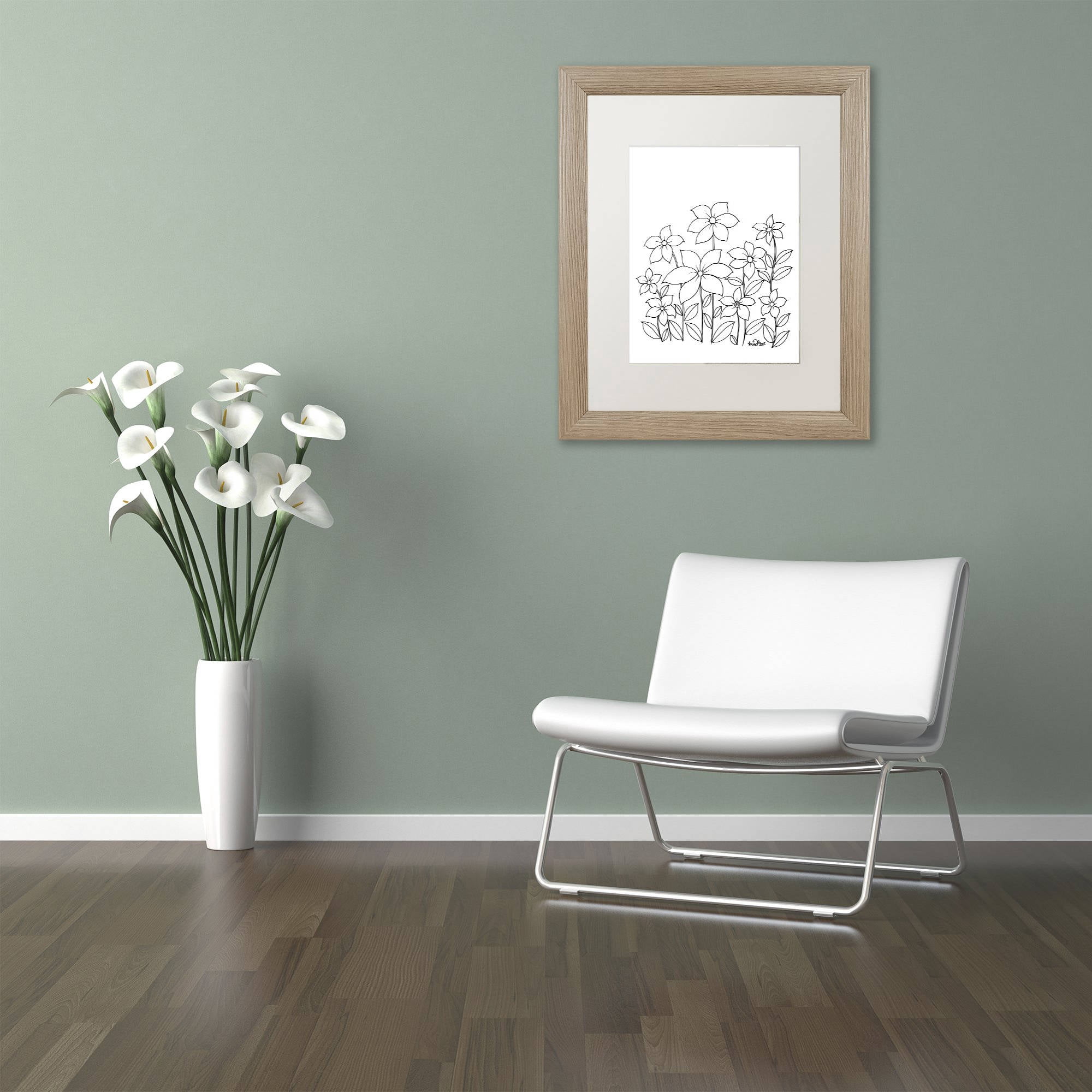 Trademark Fine Art "Simple Flower Doodle 1" Canvas Art by KCDoodleArt White Matte, Birch Frame